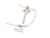 White Cultured Freshwater Pearl & White Cubic Zirconia Rhodium Over Silver Key Pendant With Chain