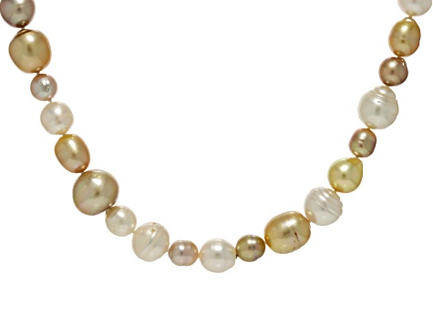 Multi-Color Cultured South Sea Pearl Rhodium Over Sterling Silver 22 Inch Strand Necklace