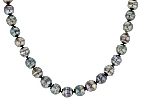 Cultured Tahitian Pearl Rhodium Over Silver Strand Necklace 8-9mm