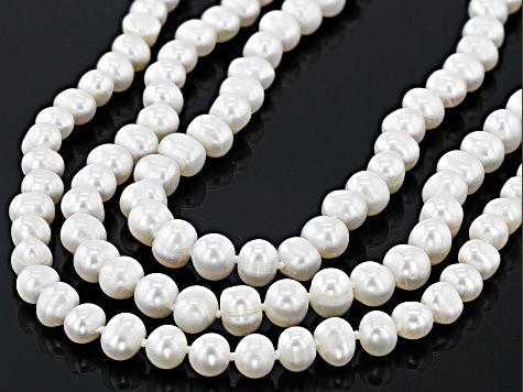 6.5-7.5MM White Cultured Freshwater Pearl Strand Necklace Set 18, 24, & 36 Inch.