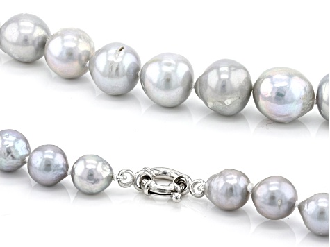 8-12mm Platinum Cultured Freshwater Pearl Rhodium Over Silver Graduated Strand Necklace