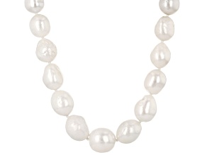 8-12mm White Cultured Freshwater Pearl Rhodium Over Silver 24" Baroque Graduated Strand Necklace
