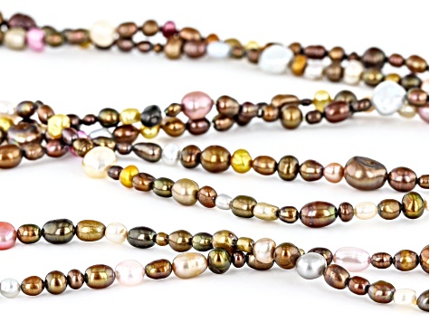 3-8mm Multi-Color Cultured Freshwater Pearl  70 Inch Endless Strand Necklace