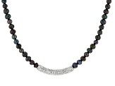 Black Cultured Freshwater Pearl White Crystal Silver Tone Necklace