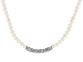 White Cultured Freshwater Pearl White Crystal  Silver Tone Necklace