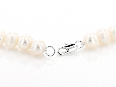 White Cultured Freshwater Pearl White Crystal  Silver Tone Necklace