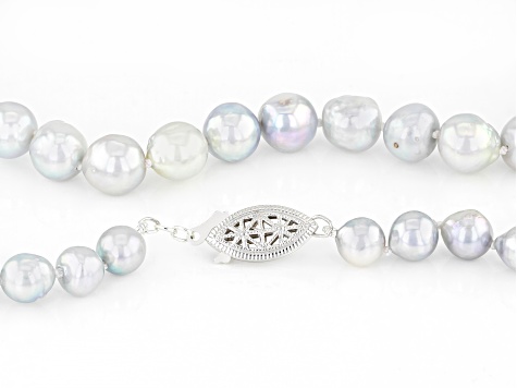 Platinum Cultured Japanese Akoya Pearl Rhodium Over Sterling Silver 18 Inch Strand Necklace