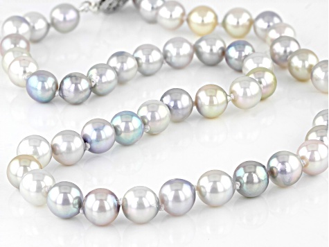 Multicolor Platinum Cultured Japanese Akoya Pearl Rhodium Over Sterling Silver Strand 18" Necklace