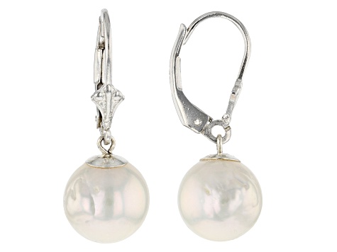 White Cultured Freshwater Pearl Rhodium Over Sterling Silver Earrings ...