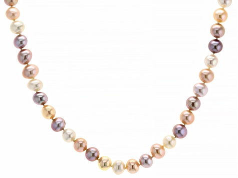 Multi-Pink Cultured Freshwater Pearls 14k Yellow Gold 18 Inch Strand Necklace