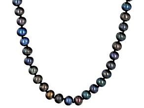 Black Freshwater Pearls Rhodium Over Sterling Silver 18 Inch Strand Necklace 5-6mm