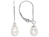 White Cultured Freshwater Pearls Rhodium Over Sterling Silver Drop Earrings