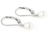White Cultured Freshwater Pearls Rhodium Over Sterling Silver Drop Earrings