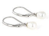 White Cultured Freshwater Pearls Rhodium Over Sterling Silver Drop Earrings