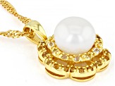 White Cultured Freshwater Pearl Topaz & Citrine 18k Yellow Gold Over Silver 18 Inch Pendant/Chain