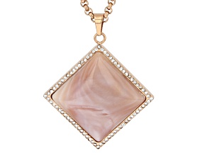 Pink South Sea Mother-Of-Pearl & Cubic Zirconia 18k Rose Gold Tone Stainless Steel Pendant/Chain