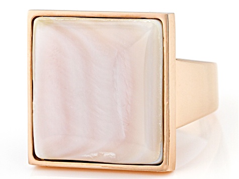 Pink South Sea Mother-of-Pearl 18k Rose Gold Tone Stainless Steel Ring