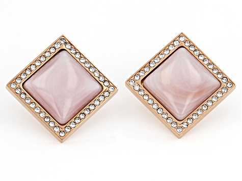 Pink South Sea Mother-Of-Pearl and White Crystal 18k Rose Gold Tone Stainless Steel Earrings