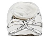 White Cultured Keshi Freshwater Pearl Rhodium Over Sterling Silver Ring