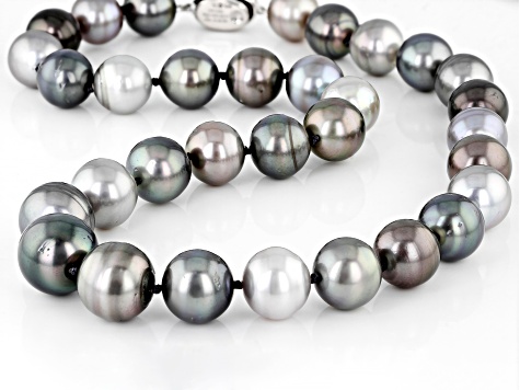 Multi-Color Cultured Tahitian Pearl Rhodium Over Sterling Silver 18 Inch Strand Necklace
