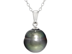Cultured Tahitian Pearl Rhodium Over Sterling Silver Pendant With 18 Inch Chain