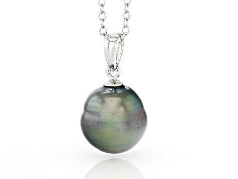 Cultured Tahitian Pearl Rhodium Over Sterling Silver Pendant With 18 Inch Chain