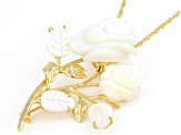 White Mother-of-Pearl 18K Yellow Gold Over Sterling Silver Pin/Pendant with Chain