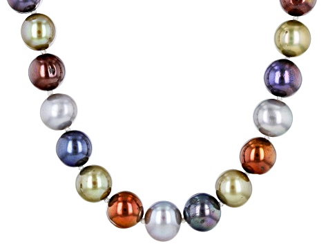 Mutli-Color Cultured Freshwater Pearl Rhodium Over Sterling Silver 18" Strand Necklace