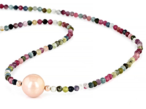 Genusis™ Pink Cultured Freshwater Pearl & Multi Tourmaline 18k Rose Gold Over Silver Necklace