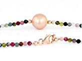 Genusis™ Pink Cultured Freshwater Pearl & Multi Tourmaline 18k Rose Gold Over Silver Necklace