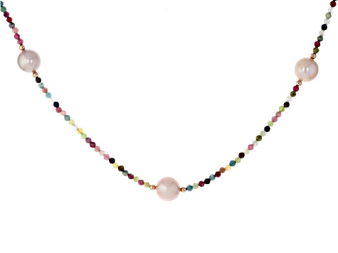 Genusis™ Pink Cultured Freshwater Pearl & Tourmaline 18k Rose Gold Over Sterling Silver Necklace