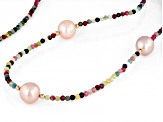 Genusis™ Pink Cultured Freshwater Pearl & Tourmaline 18k Rose Gold Over Sterling Silver Necklace