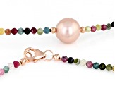 Genusis™ Pink Cultured Freshwater Pearl & Tourmaline 18k Rose Gold Over Sterling Silver Necklace