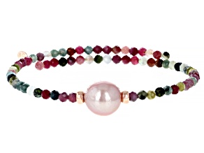 Genusis™ Cultured Freshwater Pearl & Multicolor Tourmaline 18k Rose Over Sterling Silver Bracelet
