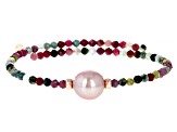 Genusis™ Cultured Freshwater Pearl & Multicolor Tourmaline 18k Rose Over Sterling Silver Bracelet