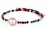 Genusis™ Cultured Freshwater Pearl & Multicolor Tourmaline 18k Rose Over Sterling Silver Bracelet