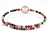 Genusis™ Cultured Freshwater Pearl & Multicolor Tourmaline 18k Rose Over Sterling Silver Bracelet