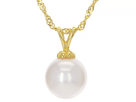 White Cultured Japanese Akoya Pearl 18k Yellow Gold Over Sterling ...