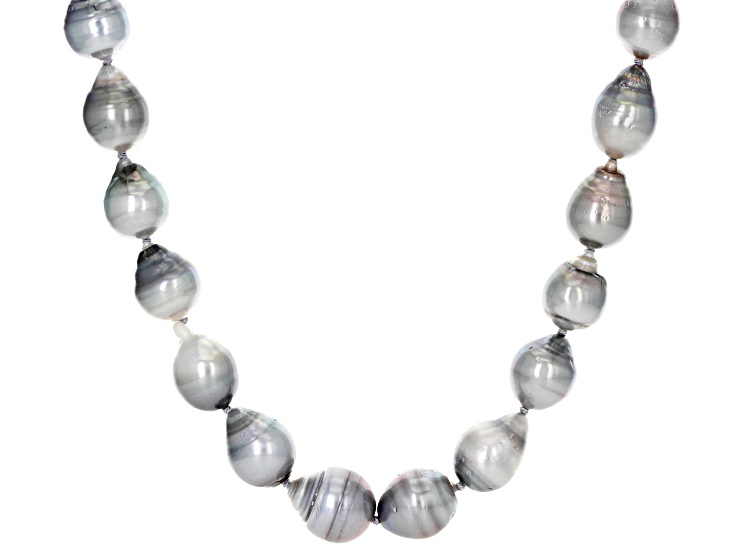 Platinum Cultured Tahitian Pearl Rhodium Over Sterling Silver 19 Inch Strand Necklace