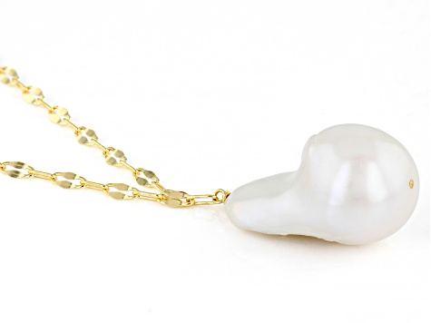 Perlaviva 18K Gold Plated 13.5-15.5mm Keshi Cultured Pearl Necklace