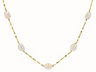 White Cultured Freshwater Pearl 18k Yellow Gold Over Sterling Silver Station Necklace