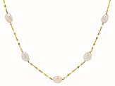 White Cultured Freshwater Pearl 18k Yellow Gold Over Sterling Silver Station Necklace