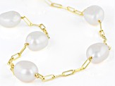 White Cultured Freshwater Pearl 18k Yellow Gold Over Sterling Silver Necklace