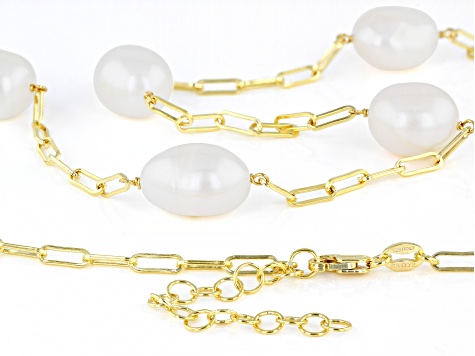 White Cultured Freshwater Pearl 18k Yellow Gold Over Sterling Silver Necklace