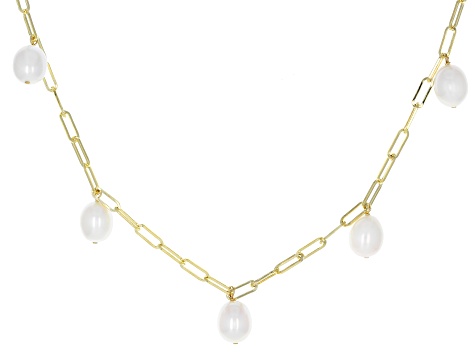 White Cultured Freshwater Pearl 18k Yellow Gold Over Sterling Silver 18-inch Necklace