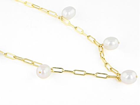 White Cultured Freshwater Pearl 18k Yellow Gold Over Sterling Silver 18-inch Necklace