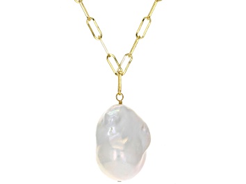 Picture of Genusis™ White Cultured Freshwater Pearl 18k Yellow Gold Over Sterling Silver Pendant with Chain