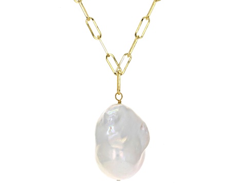 Genusis™ White Cultured Freshwater Pearl 18k Yellow Gold Over Sterling ...