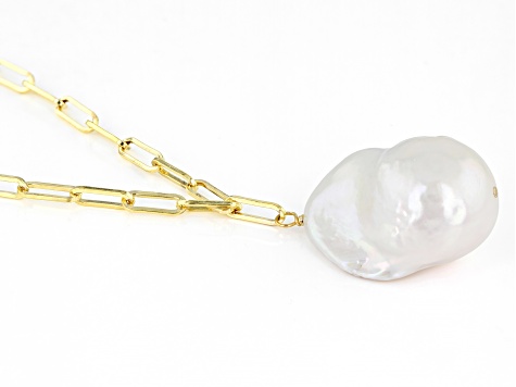Genusis™ White Cultured Freshwater Pearl 18k Yellow Gold Over Sterling Silver Pendant with Chain
