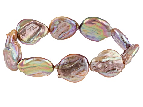 Multi-Color Cultured Freshwater Coin Pearl Stretch Bracelet